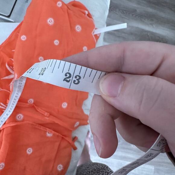 anthropologie coral Orange strappy romper embroidered boho scalloped hem small - Picture 10 of 11